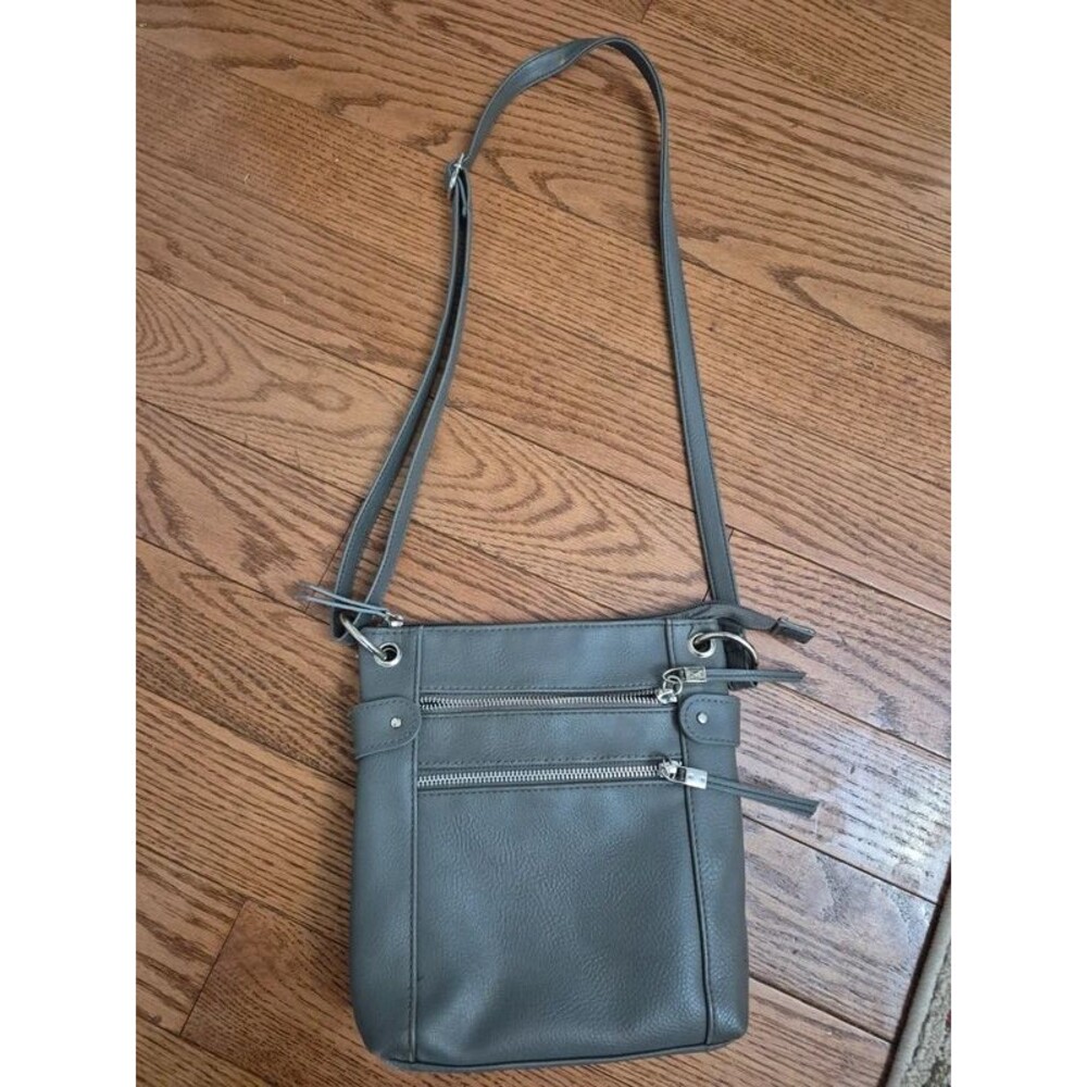 Women's Grey Faux Leather Multi-Zip Crossbody Bag Purse